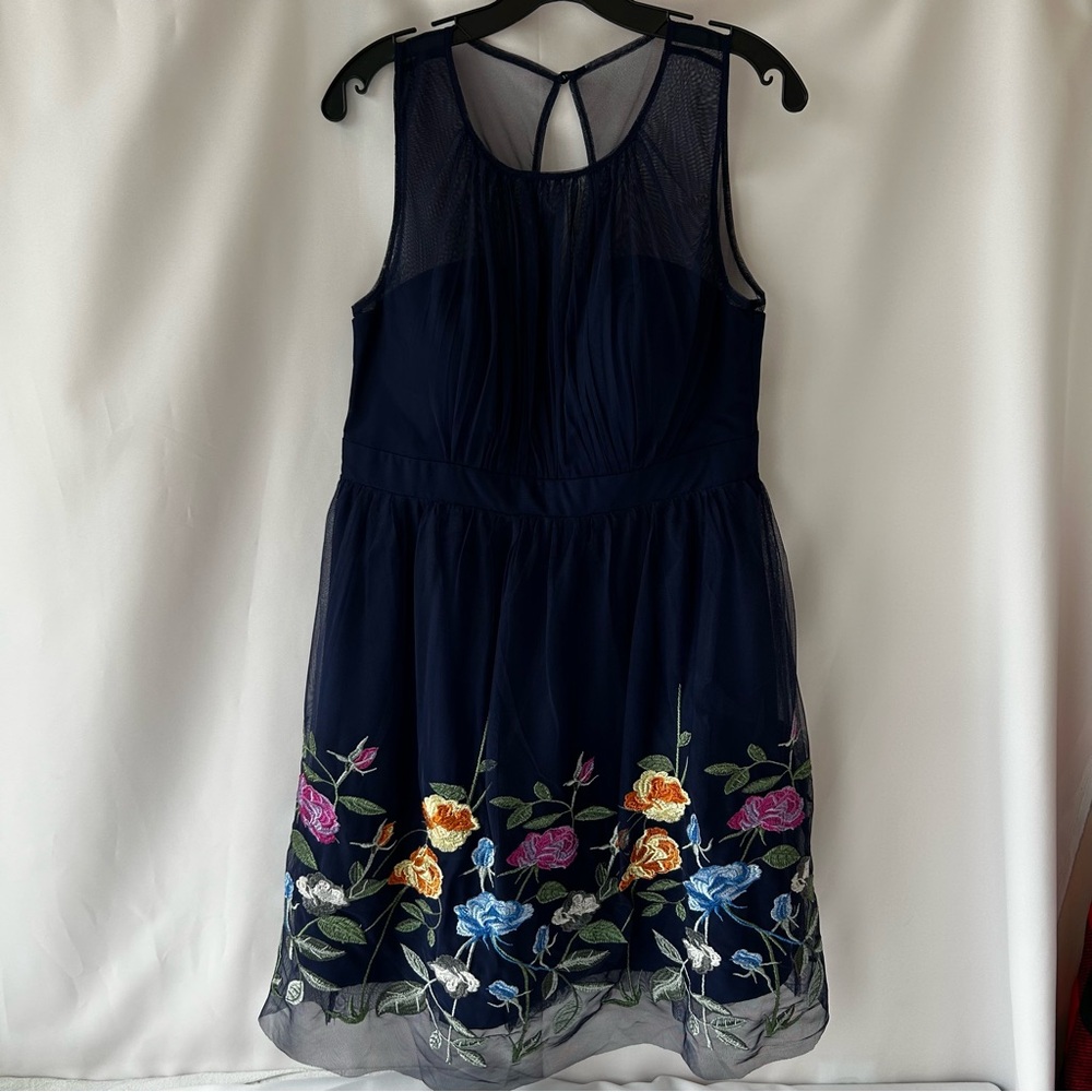 Floral Embroidered Navy Dress